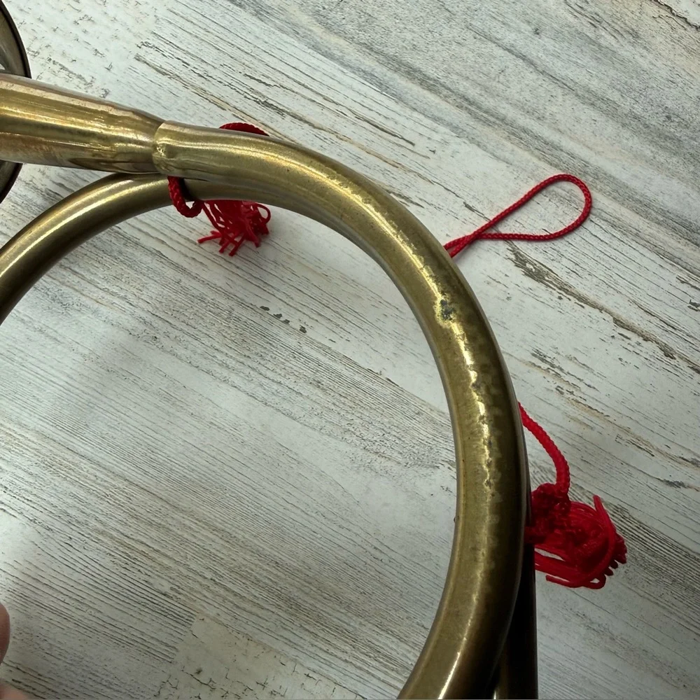 Vintage Brass French Horn Wall Decor Tassel Cording Christmas Holiday Decor